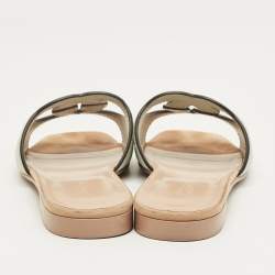 Pre Owned Gucci Pale Green Suede Interlocking G Flat Slides Size 37
