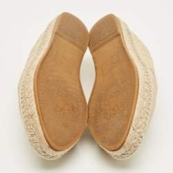 Pre Owned Gucci Beige Python and Raffia GG Marmont Espadrille Flats Size 38.5