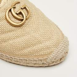 Pre Owned Gucci Beige Python and Raffia GG Marmont Espadrille Flats Size 38.5