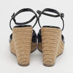 Pre Owned Gucci Black Patent Microguccissima Leather Penelope Espadrille Wedge Sandals Size 35.5