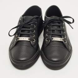 Pre Owned Gucci Black Leather Low Top Sneakers Size 37