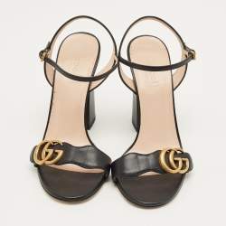 Pre Owned Gucci Black Leather GG Marmont Ankle Strap Sandals Size 37