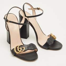 Pre Owned Gucci Black Leather GG Marmont Ankle Strap Sandals Size 37