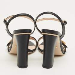 Pre Owned Gucci Black Leather GG Marmont Ankle Strap Sandals Size 37