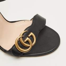 Pre Owned Gucci Black Leather GG Marmont Ankle Strap Sandals Size 37