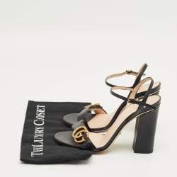 Pre Owned Gucci Black Leather GG Marmont Ankle Strap Sandals Size 37
