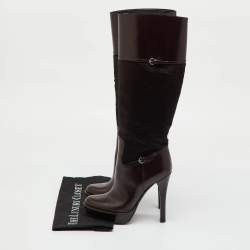 Pre Owned Gucci Dark Brown Leather and Calf Hair Knee Length Platform Boots Size 36.5