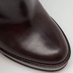 Pre Owned Gucci Dark Brown Leather and Calf Hair Knee Length Platform Boots Size 36.5
