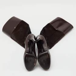 Pre Owned Gucci Dark Brown Leather and Calf Hair Knee Length Platform Boots Size 36.5