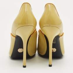 Pre Owned Gucci Light Green Patent Leather Newton Open Toe Booties Size 37