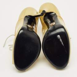 Pre Owned Gucci Light Green Patent Leather Newton Open Toe Booties Size 37