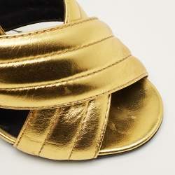 Pre Owned Gucci Metallic Gold Quilted Leather Webby Mules Sandals Size 35