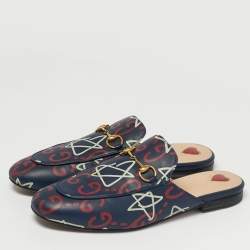 مملوكة مسبقًا أحذية ميول غوتشي برينس تاون جلد كريمي بطبعة زهرية مسطحة مقاس 41.5