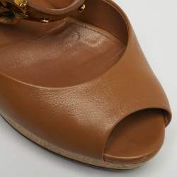 Pre Owned Gucci Brown Leather and Suede Slingback Sandals Size 38