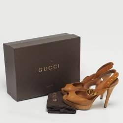 Pre Owned Gucci Brown Leather and Suede Slingback Sandals Size 38