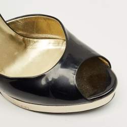 Pre Owned Gucci Black Patent Leather Peep Toe Ankle Strap Sandals Size 38