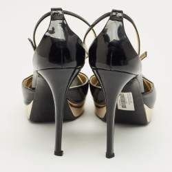 Pre Owned Gucci Black Patent Leather Peep Toe Ankle Strap Sandals Size 38