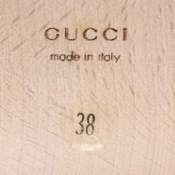 Pre Owned Gucci White Floral Print Canvas and Leather Icon Bit Wooden Clogs 38