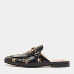 Pre Owned Gucci Black Leather Princetown Mules Size 36.5