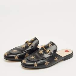 Pre Owned Gucci Black Leather Princetown Mules Size 36.5