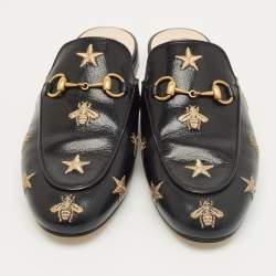 Pre Owned Gucci Black Leather Princetown Mules Size 36.5