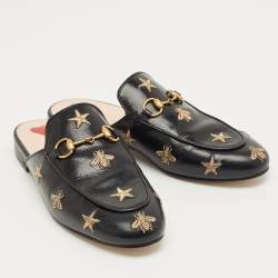 Pre Owned Gucci Black Leather Princetown Mules Size 36.5