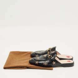 Pre Owned Gucci Black Leather Princetown Mules Size 36.5