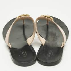 Pre Owned Gucci Pink Leather GG Marmont Thong Slide Flats Size 40