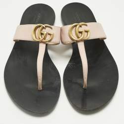 Pre Owned Gucci Pink Leather GG Marmont Thong Slide Flats Size 40