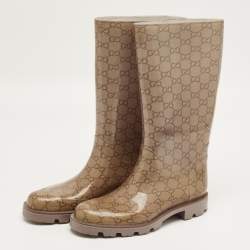 Pre Owned Gucci Biege GG Rubber Edimburg Rain Boots Size 38