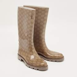 Pre Owned Gucci Biege GG Rubber Edimburg Rain Boots Size 38
