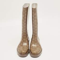 Pre Owned Gucci Biege GG Rubber Edimburg Rain Boots Size 38