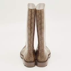 Pre Owned Gucci Biege GG Rubber Edimburg Rain Boots Size 38