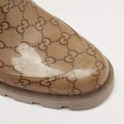 Pre Owned Gucci Biege GG Rubber Edimburg Rain Boots Size 38