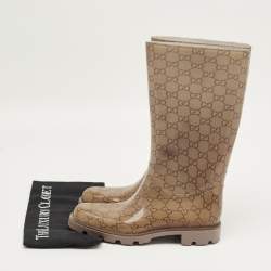 Pre Owned Gucci Biege GG Rubber Edimburg Rain Boots Size 38