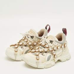 Pre Owned Gucci White Leather and Mesh Flashtrek Lace Up Sneakers Size 36