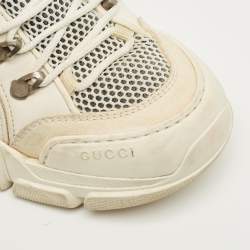 Pre Owned Gucci White/Grey Leather and Mesh Flashtrek Lace Up Sneakers Size 37