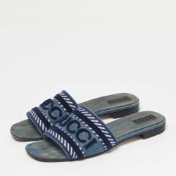 Pre Owned Gucci Blue Denim Logo Flat Slides Size 40.5