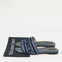 Pre Owned Gucci Blue Denim Logo Flat Slides Size 40.5