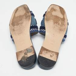 Pre Owned Gucci Blue Denim Logo Flat Slides Size 40.5