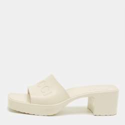 Pre Owned Gucci White Rubber Logo Slide Sandals Size 38