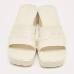 Pre Owned Gucci White Rubber Logo Slide Sandals Size 38