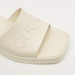 Pre Owned Gucci White Rubber Logo Slide Sandals Size 38