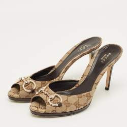 Pre Owned Gucci Brown GG Canvas Hollywood  Sandals Size 39.5