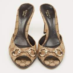 Pre Owned Gucci Brown GG Canvas Hollywood  Sandals Size 39.5