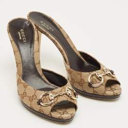 Pre Owned Gucci Brown GG Canvas Hollywood  Sandals Size 39.5
