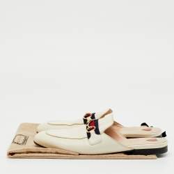Pre Owned Gucci White Leather Web Horsebit Princetown Flat Mules Size 39