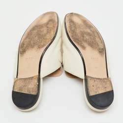 Pre Owned Gucci White Leather Web Horsebit Princetown Flat Mules Size 39