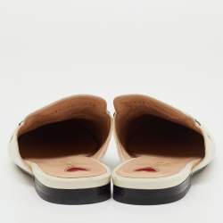Pre Owned Gucci White Leather Web Horsebit Princetown Flat Mules Size 39