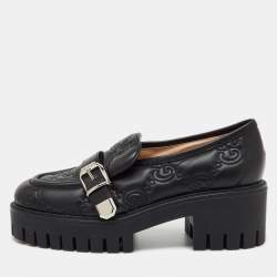 Pre Owned Gucci Black GG Matelasse Leather Platform Loafers Size 38.5